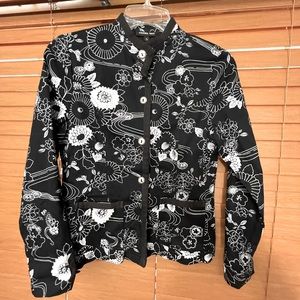 Cynthia Max Blazer Jacket White black Floral Small